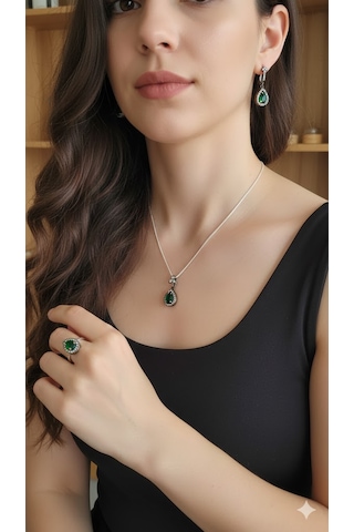 Zümrüt Gözyaşı Gümüş Set Bronz