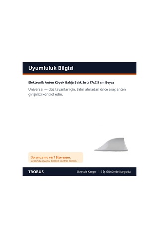 Trobus Elektronik Anten Köpek Balığı Balık Sırtı 17x7,5 Cm Beyaz