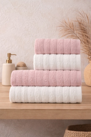 Violeta Model 4'lü Banyo Havlu Seti Pudra-krem