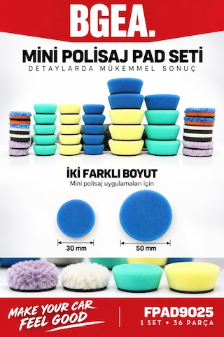 Bgea 36 Parça Mini Polisaj Sünger Ve Yün Ped Seti 30 Mm 50 Mm