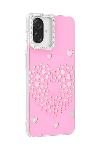 Maks Technology Samsung Uyumlu Galaxy A07 Kılıf Damla Taşlı Mkst Rivas Sert Pc Kapak - Pembe
