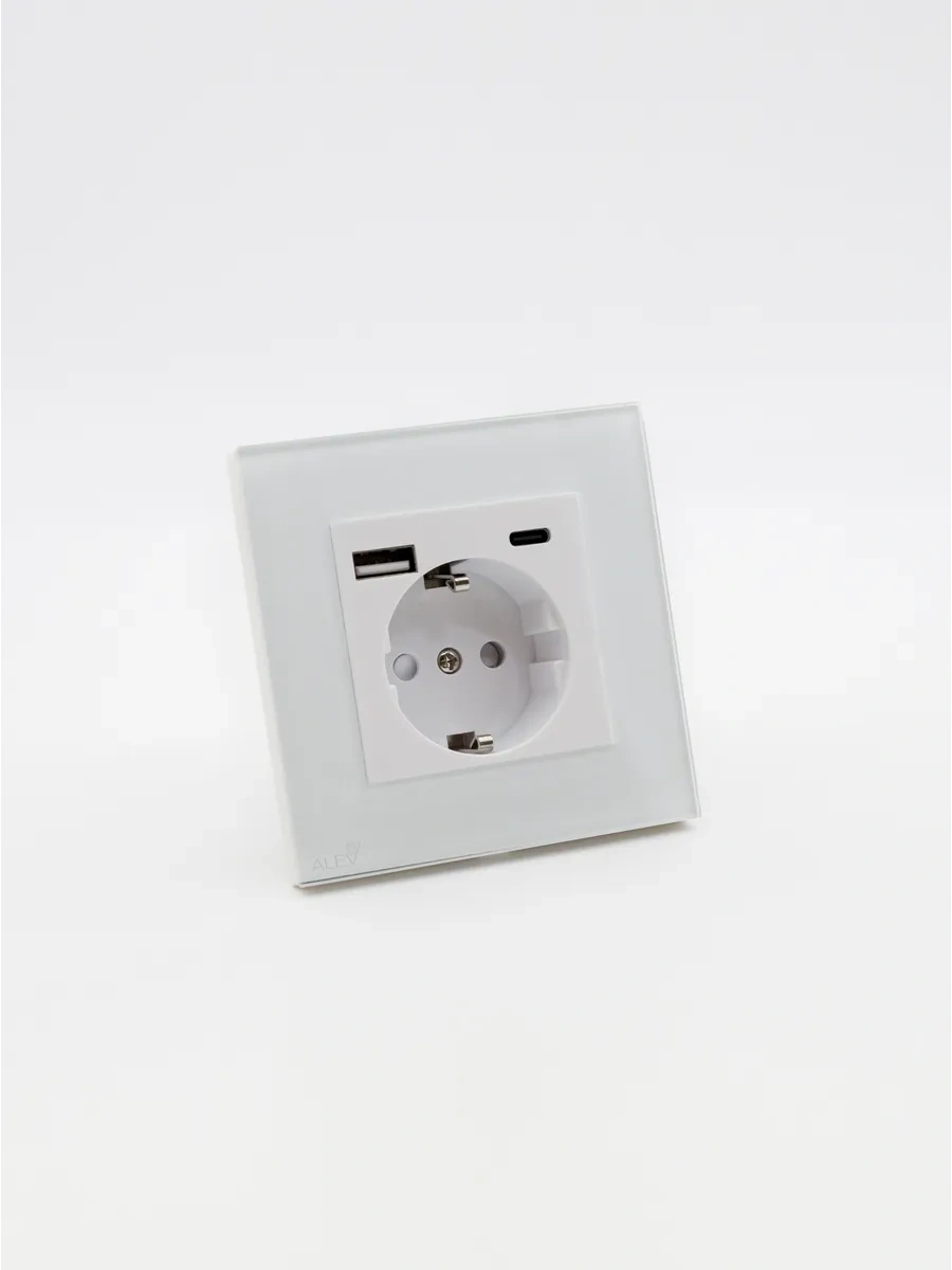 Alev Camdan Tekli Topraklamalı Priz, Usb Ve Type-c İle 144163923 Tek Priz