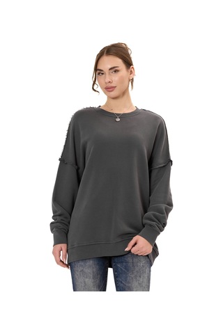 Cipo & Baxx Wl371 Kadın Büyük Beden Sweatshirt Dokulu Desen Ve Dikiş Detaylarına Sahip Bol Kesim Kazak Anthracıte