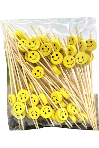 Konesam 100 Adet Bambü Kokteyl Çubuğu - Sarı Gülümseyen Desenli Meyve, Sandviç Ve Tatlı Çubuğu - Güvenli Ve Şık Partiler İçin Diğer