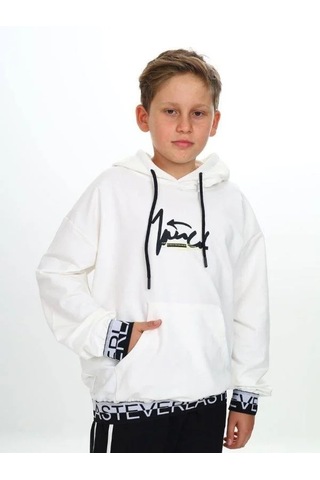 Çocuk Kapüşonlu Kind Yazılı Sweatshirt-14820 Ekru