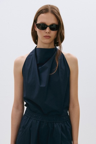 Suud Collection Lacivert Marty Halter Yaka Poplin Bluz