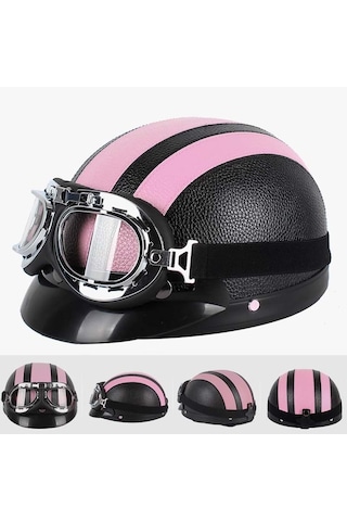 Bsddp A0318 Gözlüklü Pu Kask, Boyut: Bir Boyut Siyah Pembe Siyah Pembe