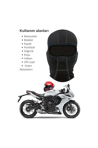 Hnc Sport Motosiklet Balaklava Nefes Alan Motorcu Termal Maske Çok Amaçlı Sporcu Maskesi Siyah