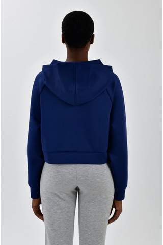 Kadın Sol Göğsü Logo Detaylı Cepli Kapüşonlu Sweatshirt Lacivert