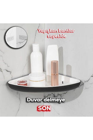 Porsima 0447 İstiridye Yapışkanlı Banyo Köşe Rafı Organizer Siyah