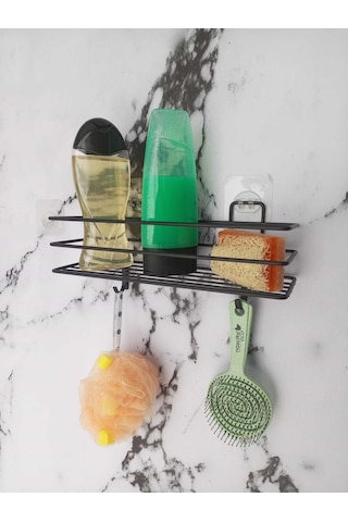 Yapışkanlı Kancalı Banyo Ve Mutfak Rafı Mat Siyah Banyo Duş Askısı Siyah