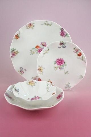 Dantel Çiçek New Bone 2 Kişilik 8 Parça Yemek Takımı Beyaz