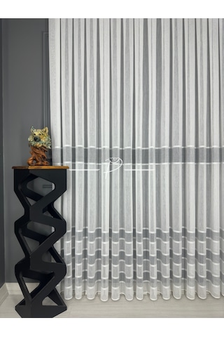 Tül Perde Monalisa Desen Bantlı Şerit Armür Etek Kurşun Sarım Ekru