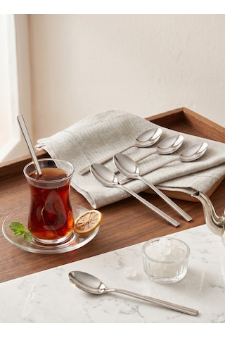 Paslanmaz Çelik Çay Kaşığı Seti 6 Adet Çubuk Model Çay Kaşığı Açık Gri