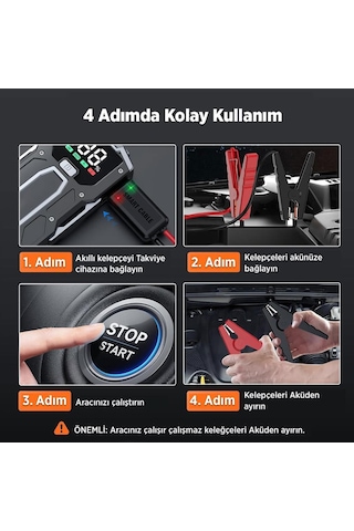 Groove M01 15800mah 2000a Akü Takviye Cihazı Taşınabilir Jump Starter Powerbank+Led Lamba+Lcd Ekran