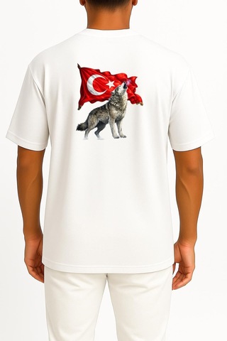 Bahriyeli Collection Oversize Türkün Nefesi Göğüs Ve Sırt Baskılı Unisex T-shirt Beyaz