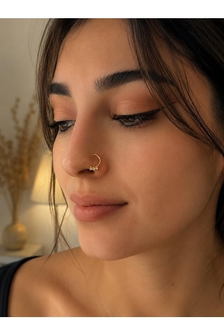 925 Ayar Gümüş Minimal Burun Hızması Piercing Zirkon Taşlı Unisex Halka Nose Ring Günlük Kullanım Şık Tasarım Gri 15640405