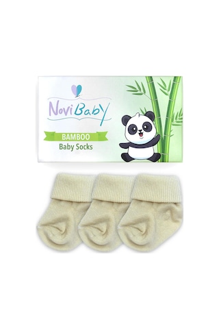 Novibaby 3'lü Bambu Yenidoğan Bebek Çorabı I Ecru I 0-6 ay "Karışık Renkli"