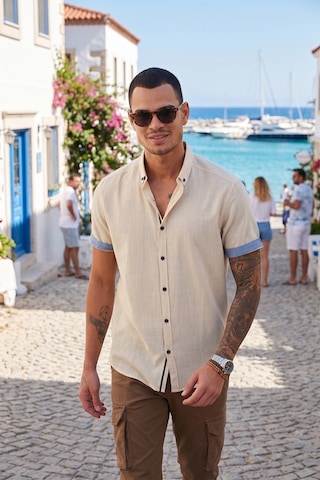 Buratti Pamuklu Slim Fit Düğmeli Yaka Kısa Kollu Erkek Gömlek Cf21S112546 Taş