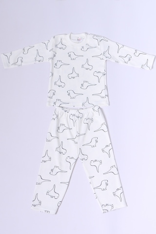 Hçm Bebek Pamuk Pijama Takımı Tenkli Baskılı Bisiklet Yaka A2 Krem