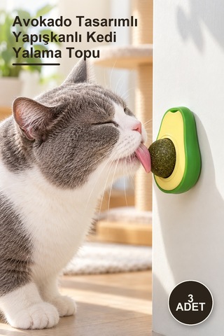 3 Adet Avokado Tasarımlı Yapışkanlı Kedi Yalama Topu