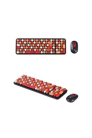 Torima Tmk-07 Çok Renkli Retro Daktilo Görünümlü Kablosuz Q Klavye Mouse Seti