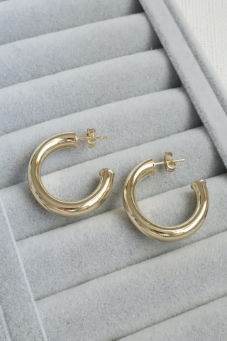 Kadın Küpe Kararmaz 14k Renk Vip Seri Tombik Boru 3cm Kesik Halka Küpe Altın