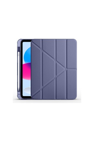 İpad 10.nesil 10.9 İnç 2022 Uyumlu Üçgen Katlanabilir Kalemlikli Standlı Akıllı Kılıf