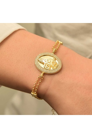 Kenpazar 925 Ayar Gümüş Gold Tuğralı Bileklik Gümüş