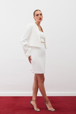 Sateen Aksesuarlı Kısa Etek - Ekru-134930 Ekru