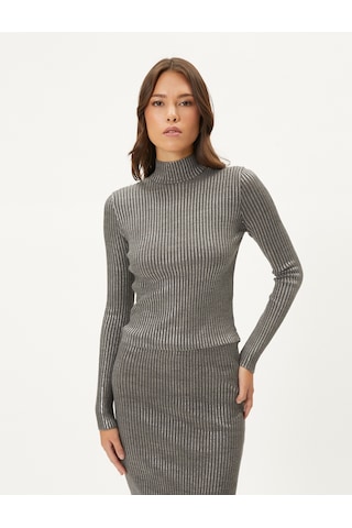 Koton Triko Kazak Yarım Balıkçı Yaka Metalik Varaklı Regular Fit Kaşmir Dokulu Gri 4wak90410ht 4WAK90410HT031 Gri