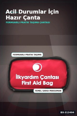 Fermuarlı Polyester Çantalı 17 Parça Acil İlk Yardım Seti Araba Ev Ofis Bx-313494