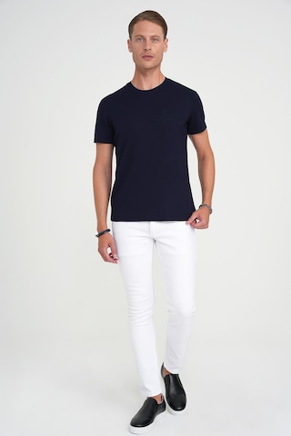 Efor Comfort Fit Bisiklet Yaka Nakışlı Kısa Kol Lacivert Pamuk Tişört Ts 910 Lacivert