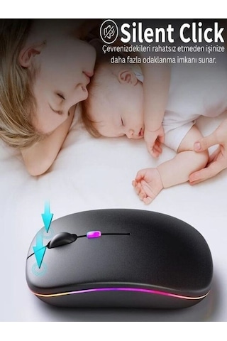 Kablosuz Fare Bluetooth Mouse Typec Şarjlı Sessiz Mac Windows Telefon Tablet Uyumlu 1600 Dpı 600ma Çok Renkli