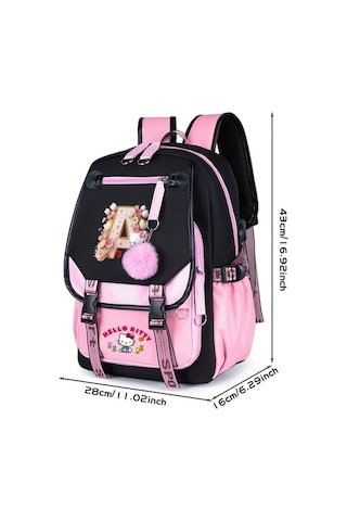 Dancemonkey 26 Harf Tasarımı Pembe N Sanrio Hello Kitty Büyük Kapasiteli Polyester Çanta Çok Renkli