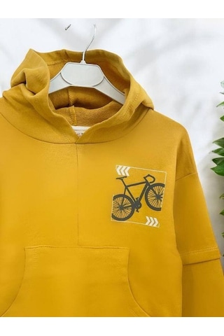 Zekids Erkek Çocuk Mevsimlik Pamuklu Kapüşonlu Kanguru Cepli Sweatshirt-14421 Hardal