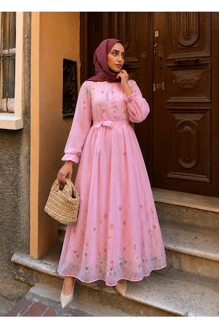 Efulim Womens Modal Tül Şifon Elbise Pembe