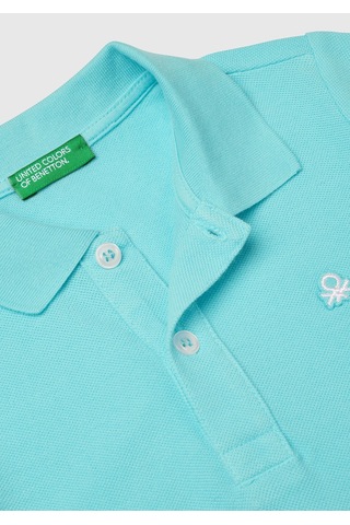 Erkek Çocuk Su Yeşili Logolu Pike Polo T-shirt Açık Mavi