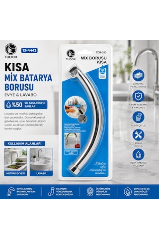 Tudor Tdr-283 Kuğu Kısa Mix Batarya Borusu - Evye Ve Lavabo, Krom Kaplama, Süzgeçli Uç, Vakumlu