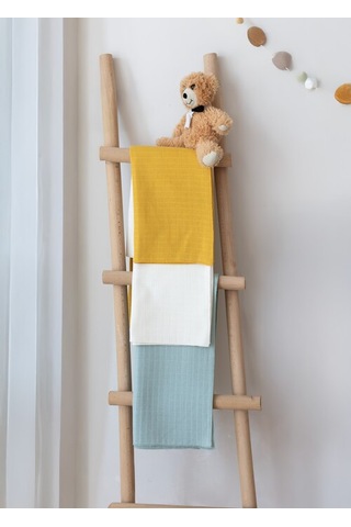 Çok Amaçlı Müslin Örtü & Battaniye 3'lü Set Pamuk Oeko-teks Sertifikalı 80x80 CM Hardal