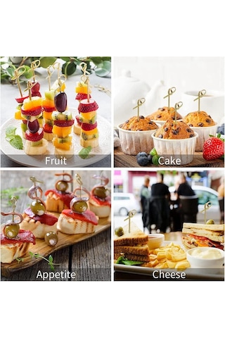 Xindoker 200 Adet Doğal Bambu Kokteyl Çubuğu - 12 Cm Meyve Ve İçecek Süsleme İçin Mavi Çiçek Salkımı Diğer