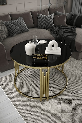 Piyano Tekli Orta Sehpa Gold Ayak Siyah Ayna