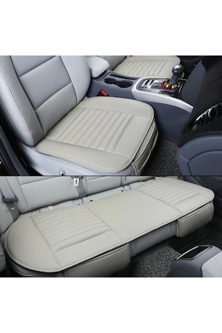 Su Geçirmez Ön Arka Araba Koltuk Minder Deri 3'lü Oturak Bej