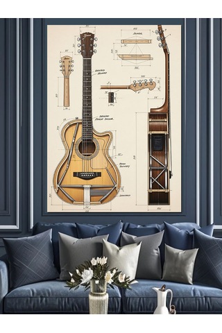 Eski İki Klasik Gitar Eskizi Dekoratif Kanvas - Mdf Ahşap Tablo