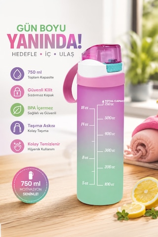 Herevin 161670-161 Su Şişesi - Motivasyon Su Matarası Pembe 750Cc Pembe
