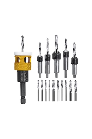 Xurunkeji 5 Adet Düşük Sürtünmeli Derinlik Durduruculu Havşa Matkap Ucu Seti, 10 Adet Yedek Hss Matkap Ucu, Ayarlanabilir Derinlik Durdurucu