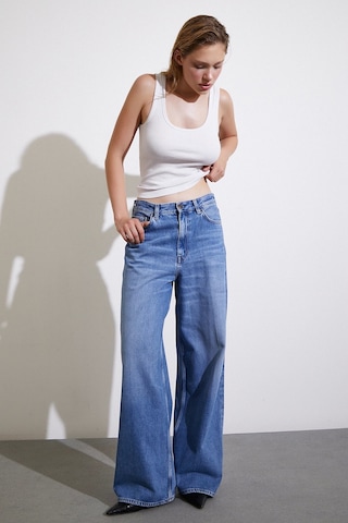 Never More Yüksek Bel Baggy Jean Mavi