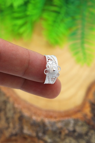 Midyat Nurtaş Gümüş Çiçek Model El İşçiliği 925 Ayar Gümüş Telkari Yüzük 201023013