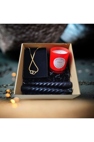 Denic Hediye Seti Kokulu Kırmızı Bardak Mum Halka Kolye Burgulu Mum