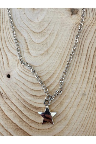 Yıldız Gümüş Rengi Zincir Kolye Unisex Zincir Kolye Pytkznckly245
